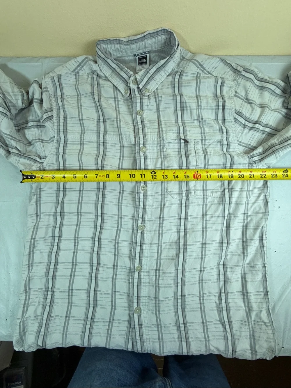 The North Face Men's Button-Down Plaid‎ Shirt in White and Gray